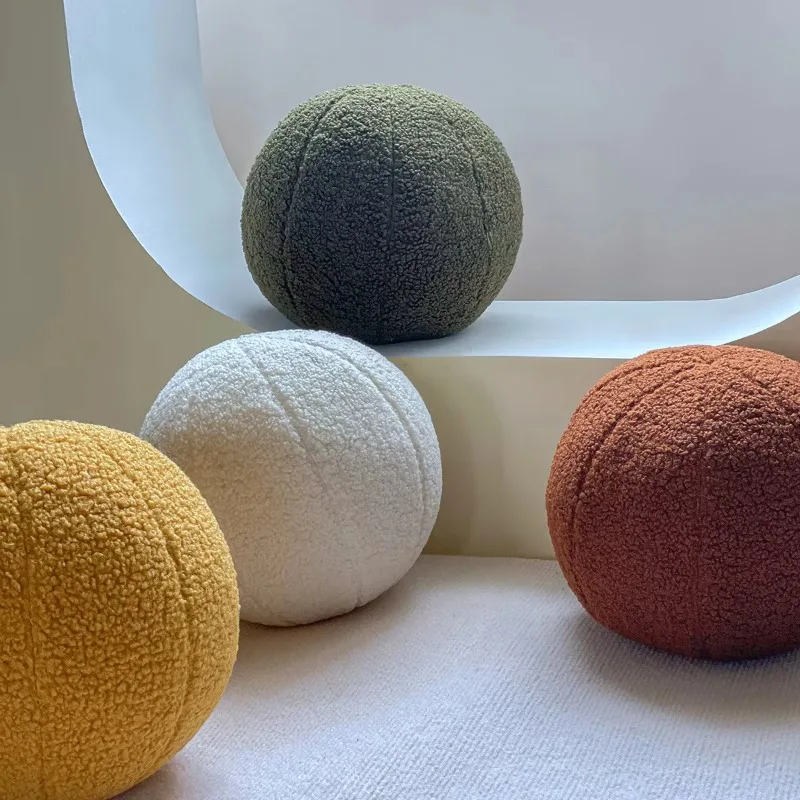 

Plush Round Wool Cushion Nordic Ball Shaped Solid Color Stuffed Soft Pillow for Sofa Office Waist Rest Throw Pillow Home Decor