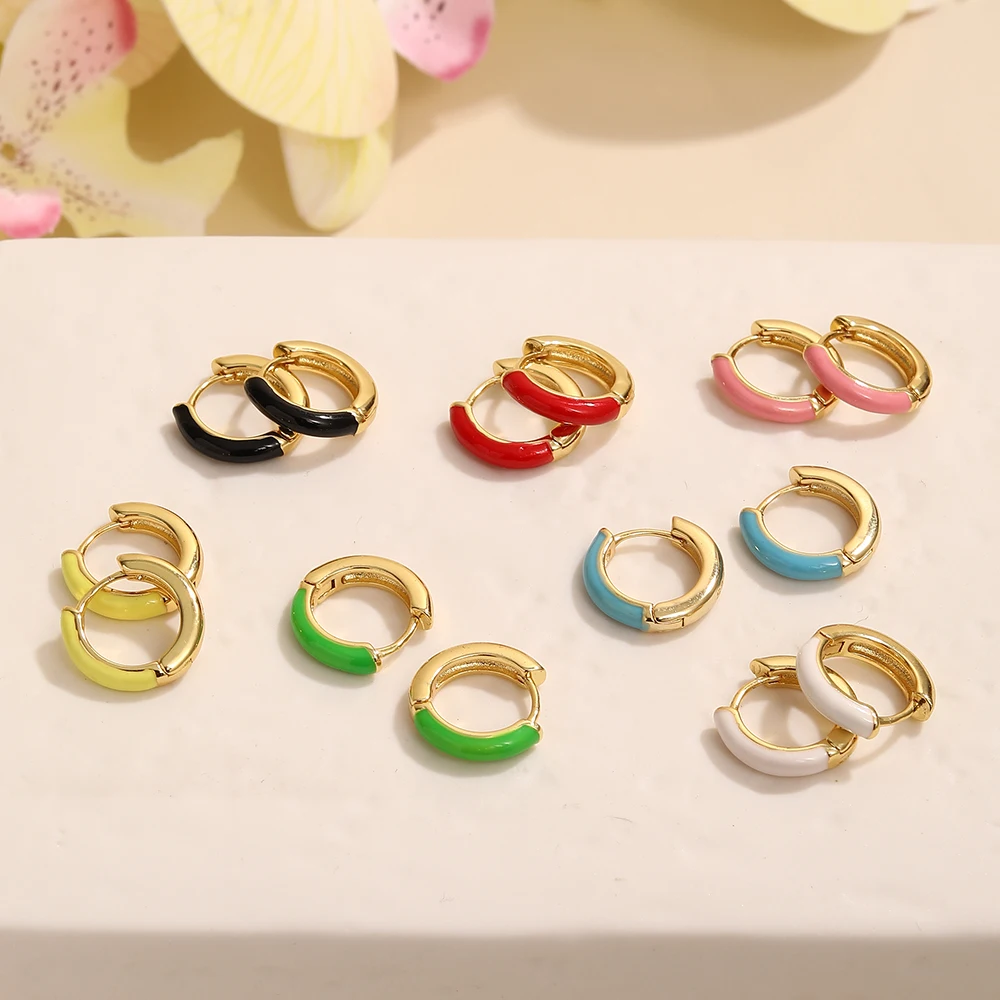 

BenS Colorful small hoop earrings Enamel Dripping oil hoop earrings for women Brass gold plated huggies earrings wholesale E82