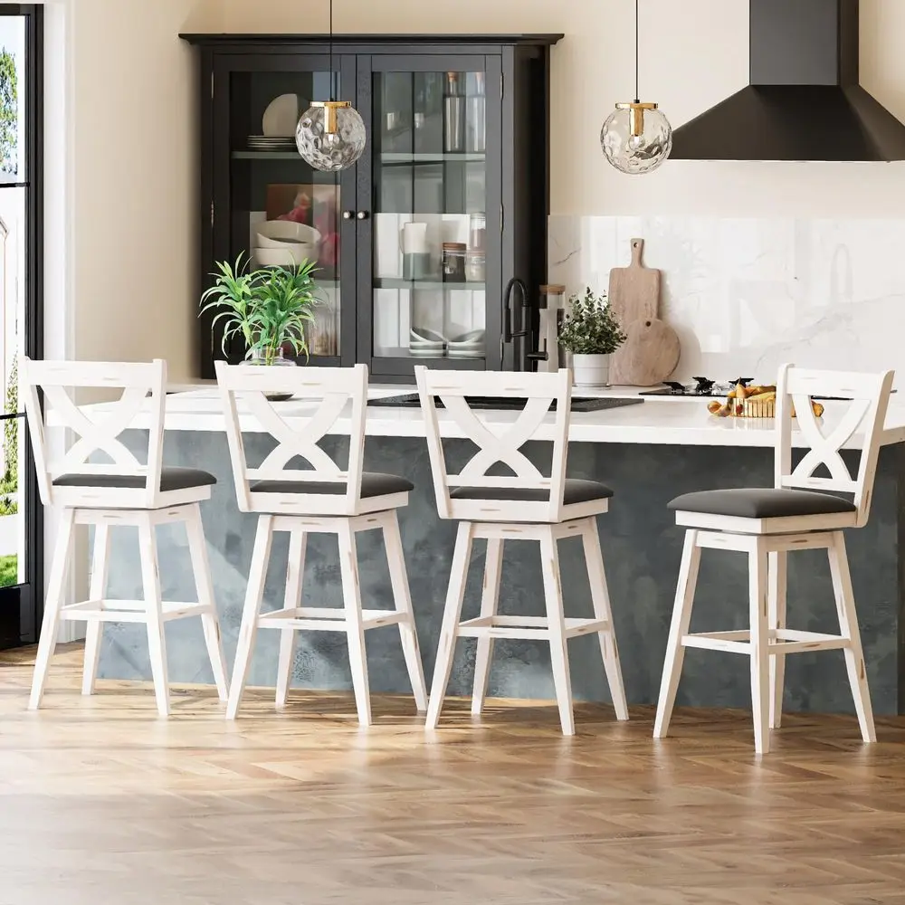 

Swivel Barstools Set of 4, 29 Bar Height Kitchen Island Chairs with Back, Upholstered Seat Bar Stool with Solid Wood Legs amp F