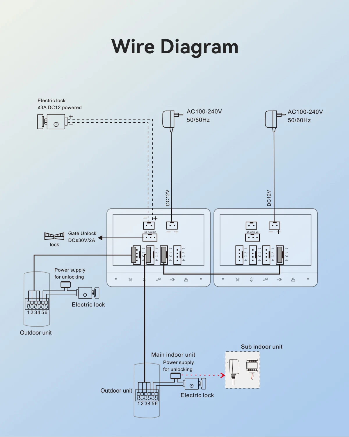 TMEZON-4-Wire Video Doorphone com campainha, Doorphone com câmera, 7 "Color Display, 120 ° Wide View Camera