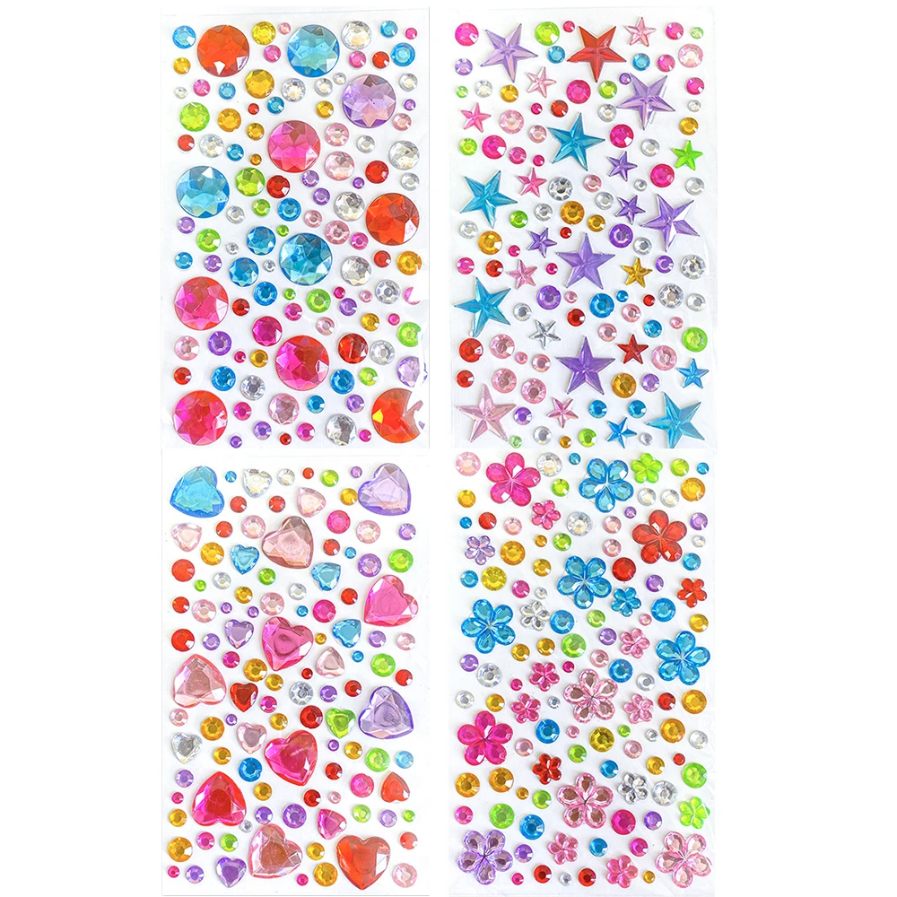 4pcs Large Colorful Face Gems Stickers Self Adhesive Rhinestone Jewels Sparkly Face Body Eye Decor Festival Concert Party Makeup