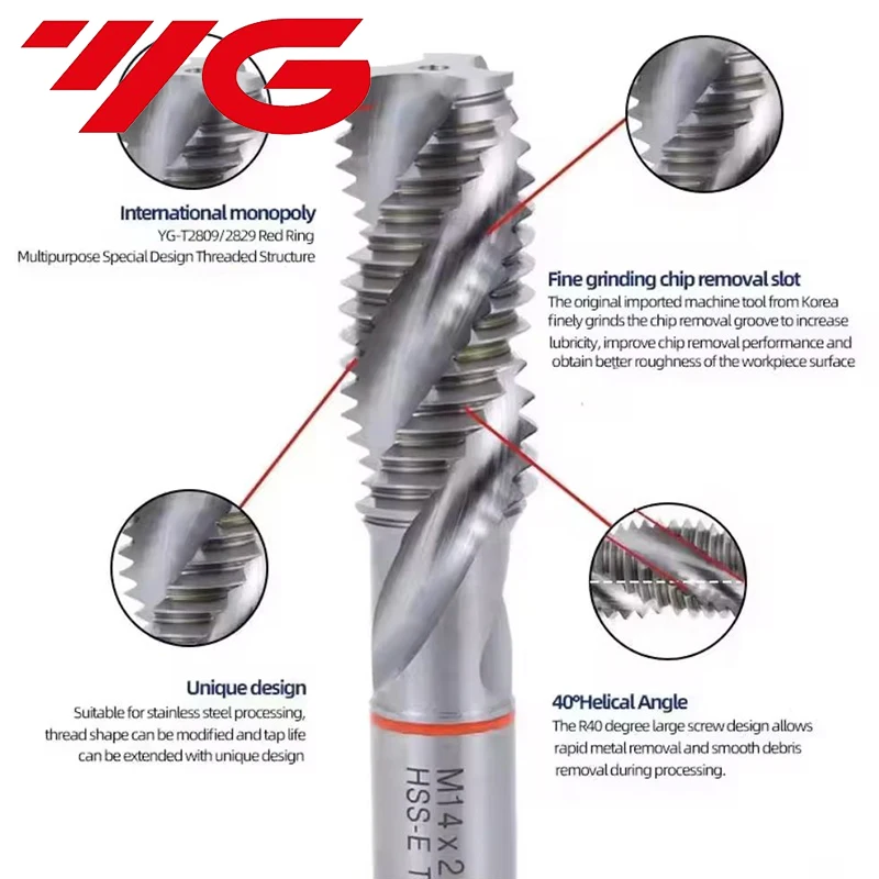 YG 100% Original Korea YG-1 HSS-E T2809 Spiral Tap M1.6 M2 M2.2 M2.5 M3 M3.5 M4 M5 M6 M8 M10 M12 M14 M16 M18 M20 M22 M24 M27 M30