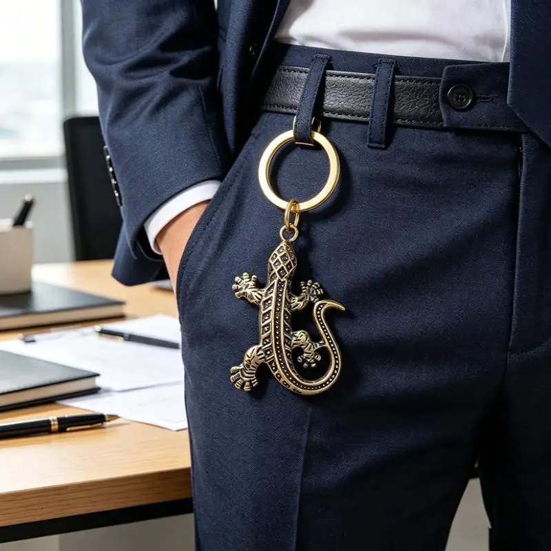 Vintage-Messing-Mini-Gekko-Figuren, Schlüsselanhänger, Anhänger, Autoschlüsselring, Taschen-DIY-Lanyard, Hängeornamente, Schmuckzubehör, Tieranhänger – Detail 5