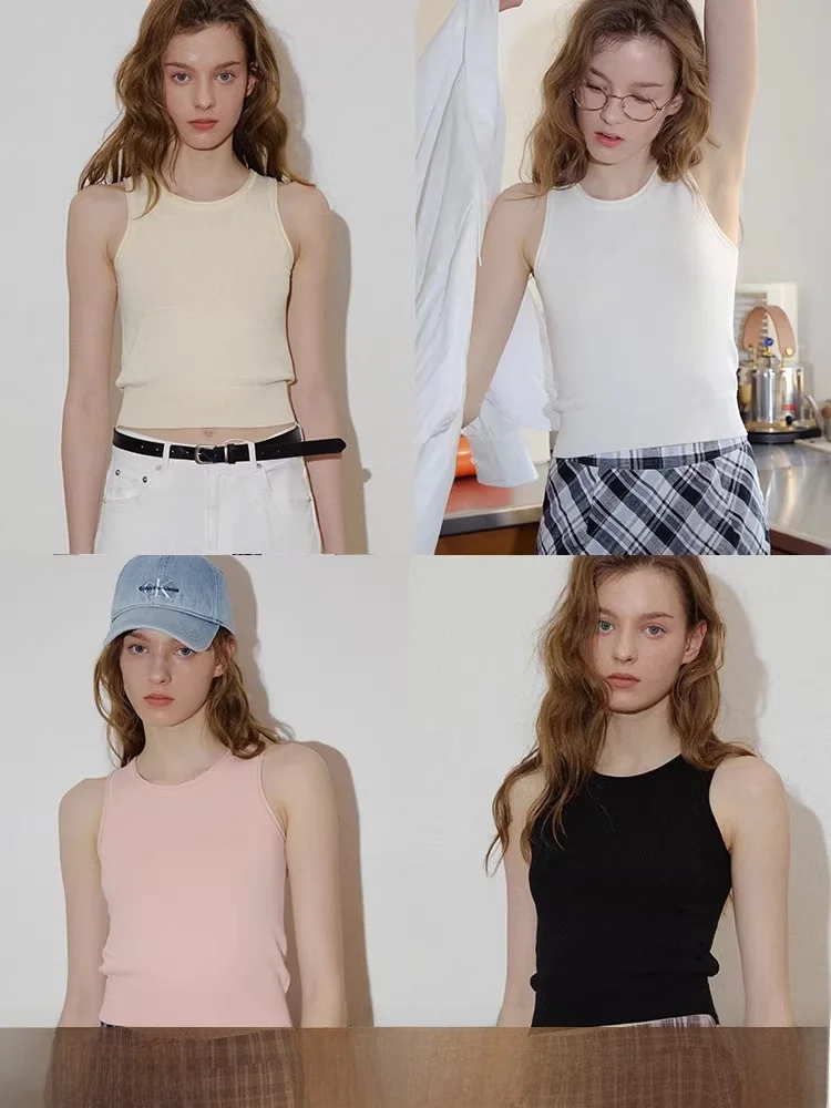 

Женский трикотажный жилет Slim Fit с круглым вырезом, топ для ношения под одеждой или как самостоятельная вещь, повседневный, укороченный, цвет CIO