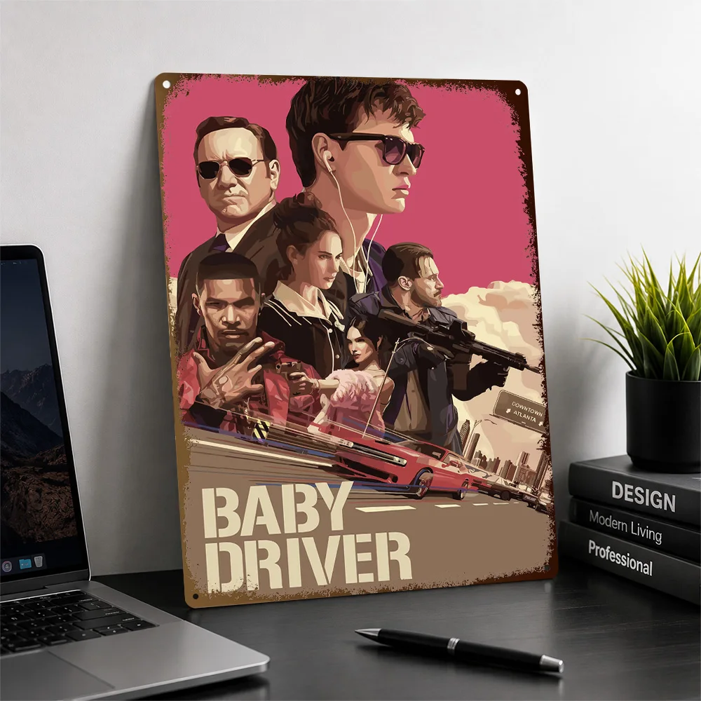 Baby Driver Illustrated Cast Collage Printed Poster Graphic Wall Art For Bedroom Personalized Aluminum Metal Sign Birthday Gift