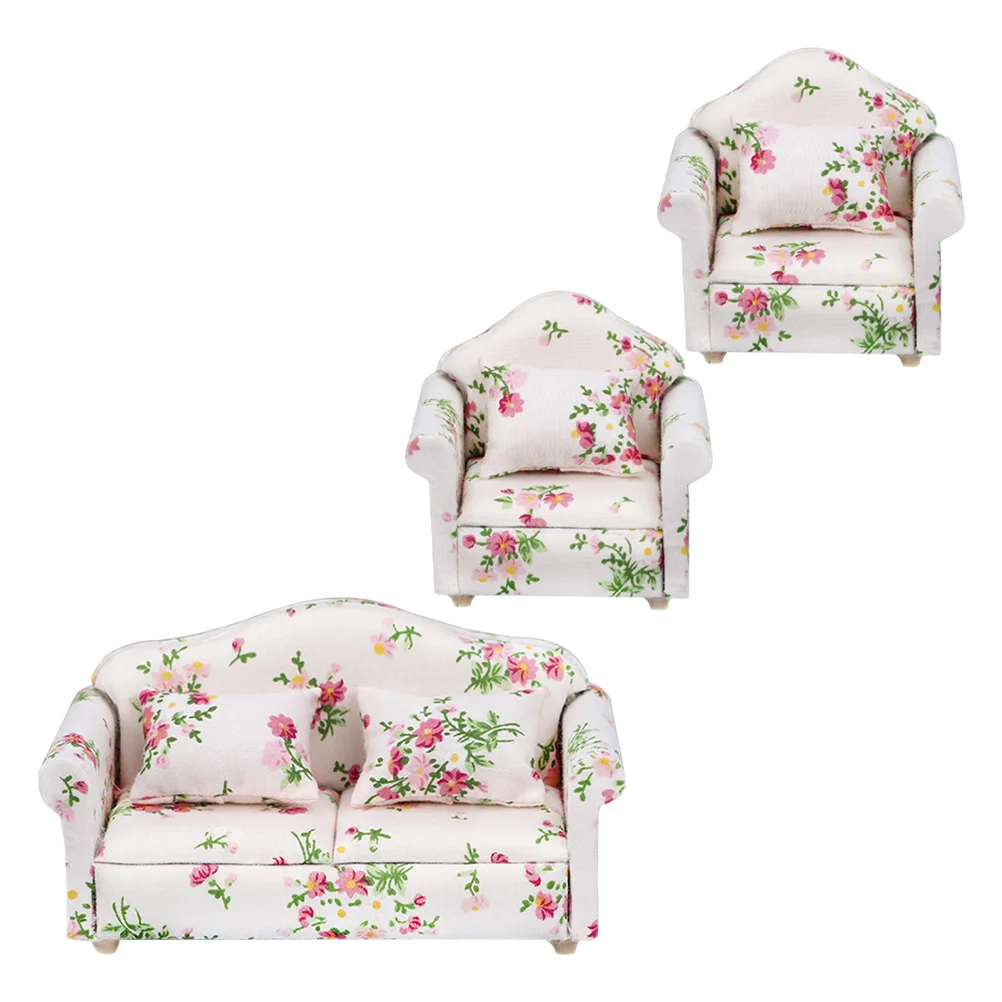 Miniature Toys Sofa Kids Couch Exquisite Model Furniture Flower Cloth House Decor Child