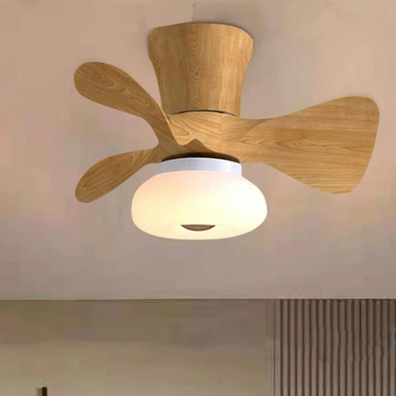 Wood Color Small Ceiling Fans Light For Living Room Bed Room Cute Colorful Macoron Fans Lamp 22 Inch APP Dimming Smart Fans