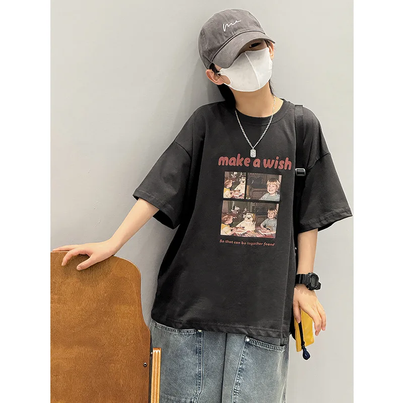 

2025 Summer Clothing New Printed Bottom Shirt Top Children's Clothing Children's Short Sleeve T-Shirt Boys