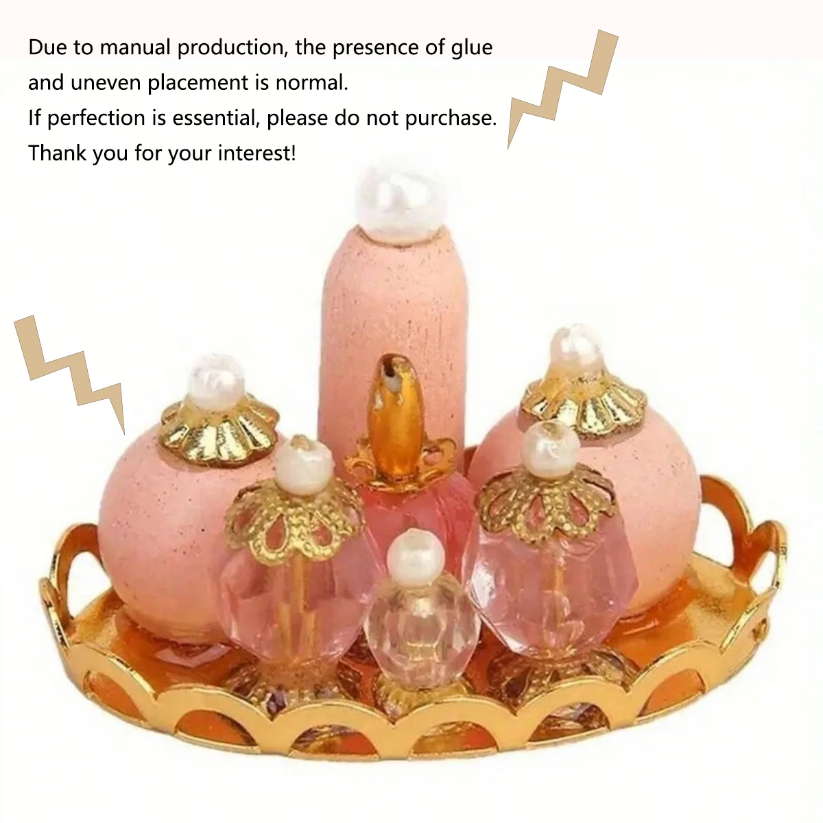 1:12 Dollhouse Miniature Perfume Bottle Set with Gold Tray Mini Cosmetic Decor DIY Doll House Accessories view 4