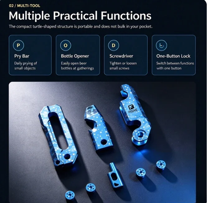 TC4 Titanium Alloy Multifunctional Pry Bar Outdoor Folding Portable Bottle Opener EDC Tool Premium Gift