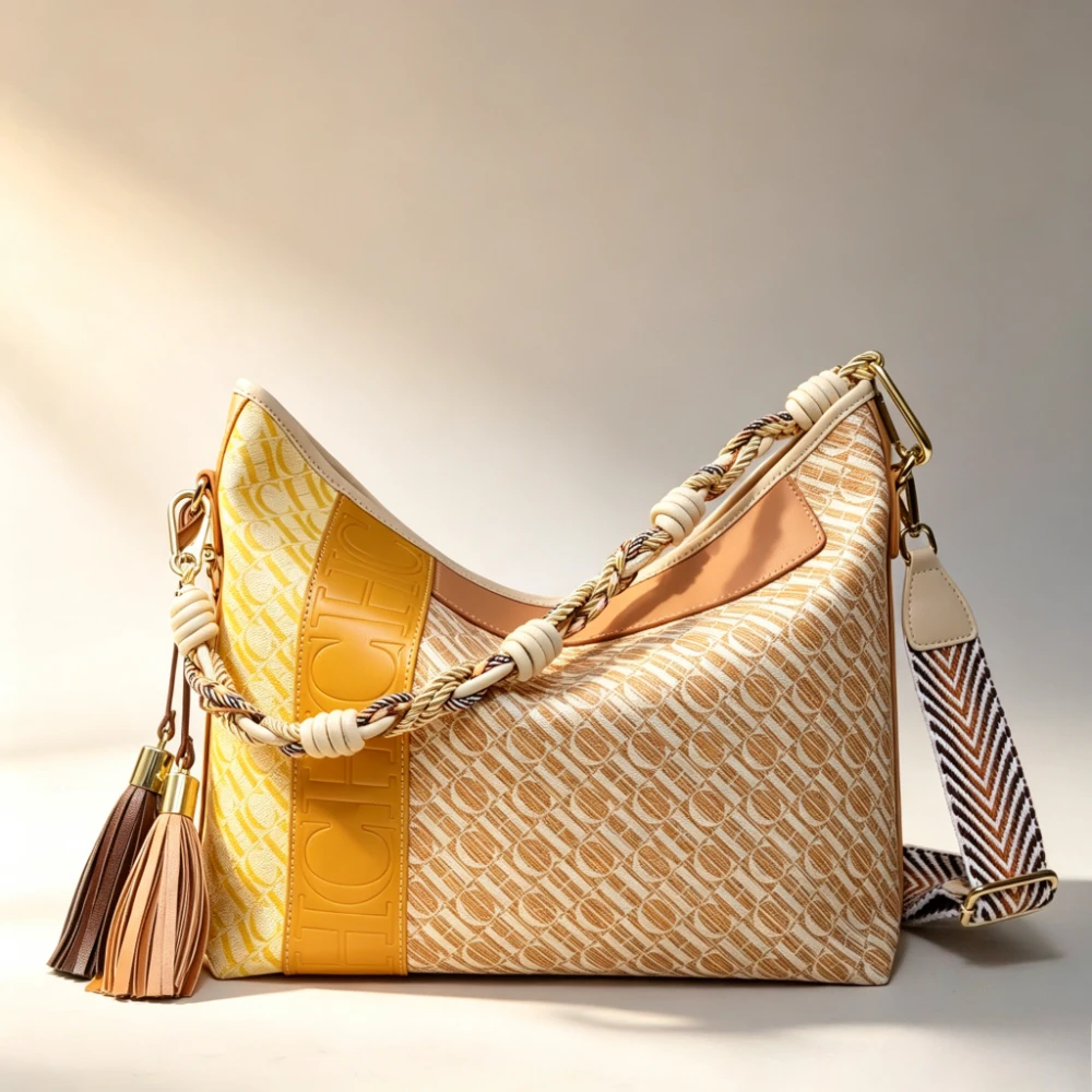 CH3602 Embossed Letter Hobo Shoulder Bag Braided Handle With Tassel Dual Straps Women Crossbody Handbag For Daily Shopping Purse