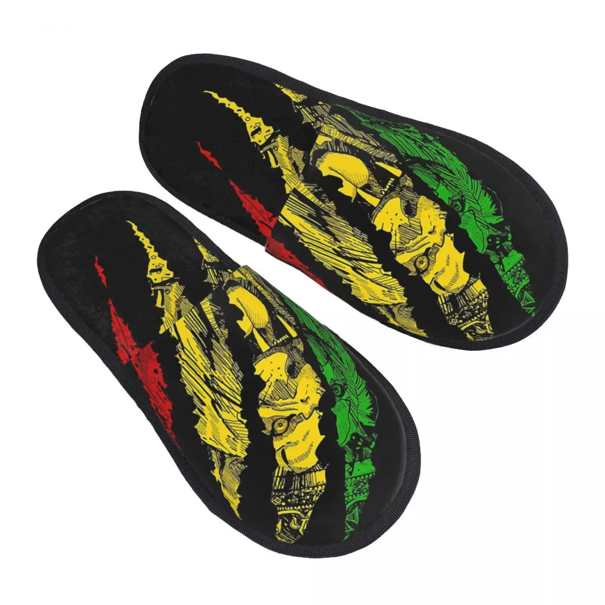 Custom Print Warrior Lion Of Judah Rasta Reggae Jamaica House Slippers Cozy Warm Memory Foam Fluffy Slipper Indoor Outdoor Shoes