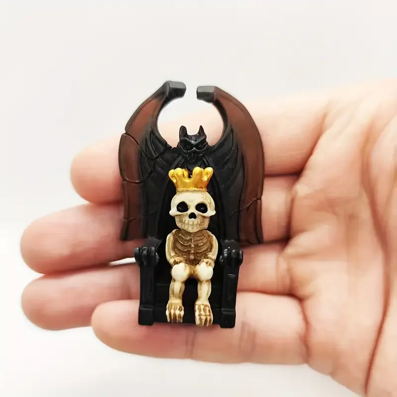 

Halloween Resin Golden Crowned Skeleton King on Bat-Shaped Throne Miniature Set, Collectible Figurine for DIY Home Display Decor