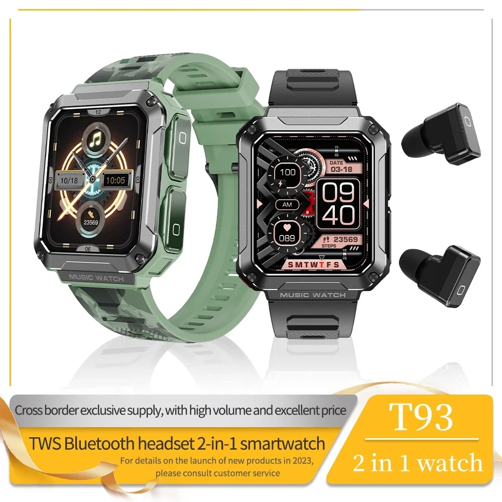 

T93 Smart Watch With Earbuds 2 in 1 Fitness Tracker 1.96" HD Screen Bluetooth Call Sport Men Smartwatch Wristband with Headphone