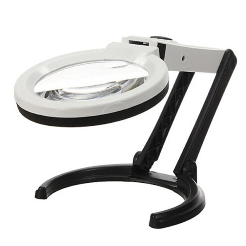 10 LED Lighting Desk Folding Handheld Table Lamp With LED Lighting 2.5X 8X Bench Magnifier Magnifying Glass EU Plug