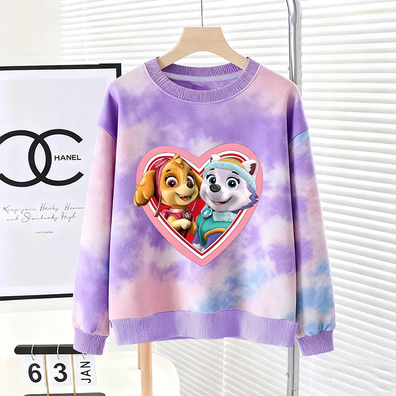 Bluza Paw Patrol z efektem tie-dye dla dziewczynki i chłopca, długa koszulka, sweter, urocza odzież na jesień i zimę, codzienna bluza z okrągłym dekoltem, odzież sportowa.