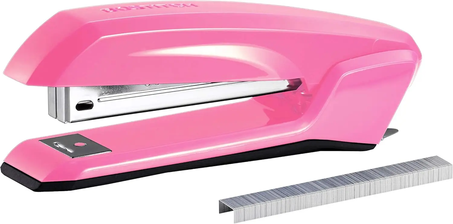 

3 in 1 Stapler with Integrated Remover & Staple Storage, 420 Staples, 20 Sheet Capacity, Lightweight Pink Office Stapler