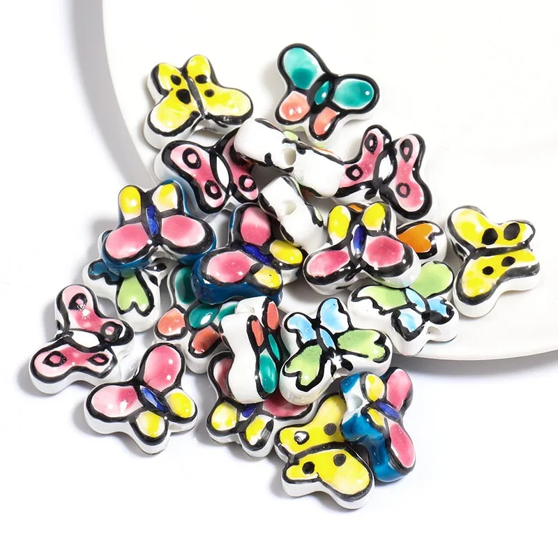 10pcs/lot Ceramic Butterfly Beads Hand-Painted Multicolor Bead Loose Spacer Beads For DIY Jewelry Making Bracelets Necklace