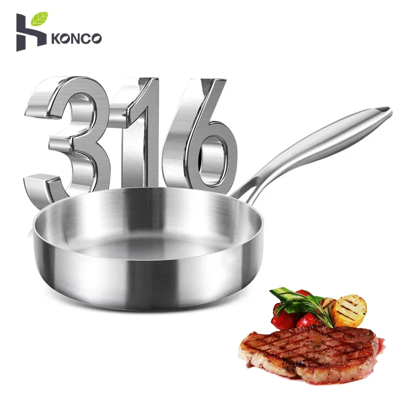 316 Stainless Steel Frying Pan 20cm Uncoated Wok Pan Non Stick Pots Household Cooking Pot Kitchen Cookware Steak Frying pan