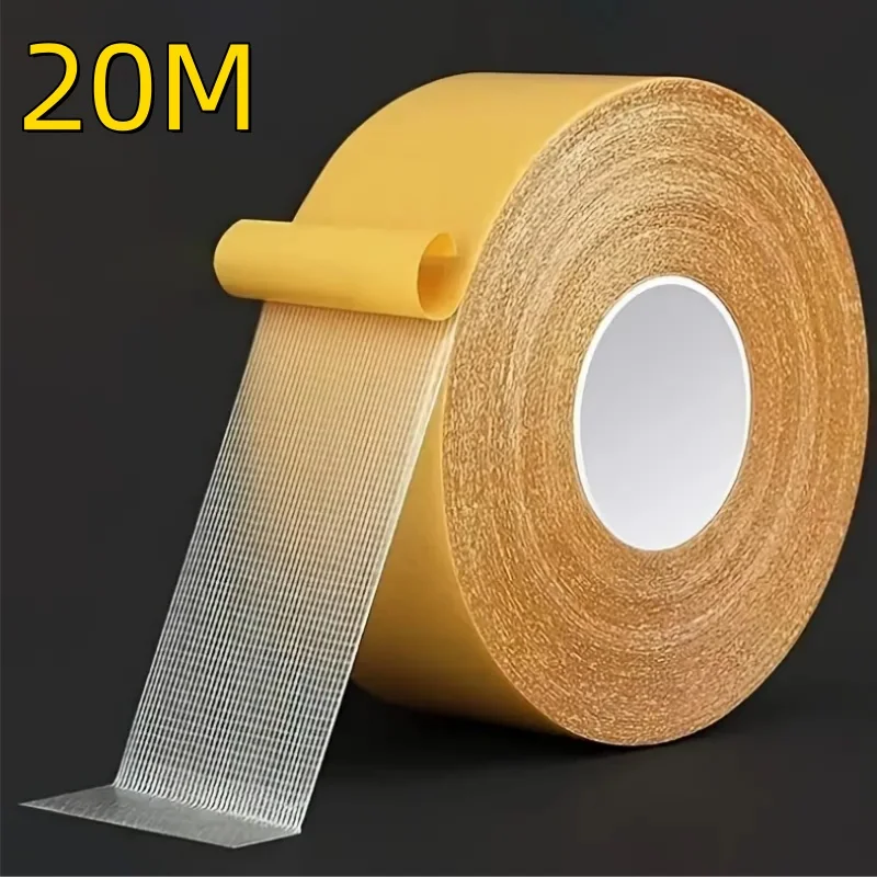 Heavy Duty Double-Sided Tape: 1.18" x 66 ft - Super Strong Adhesion, with Fiberglass Mesh, for Walls and Glass, Waterproof Trans