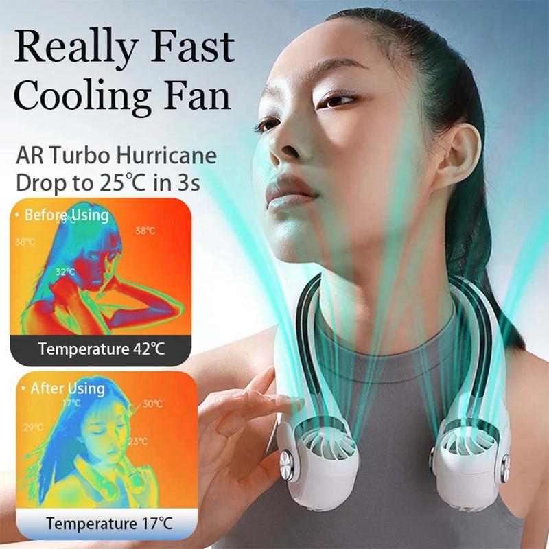 Neck Fan Portable Neck Fan Mini Fan 3 Speeds Portable Neck Fan Hands-Free Neckband Cooling Fan Mini USB Rechargeable Turbo Fans