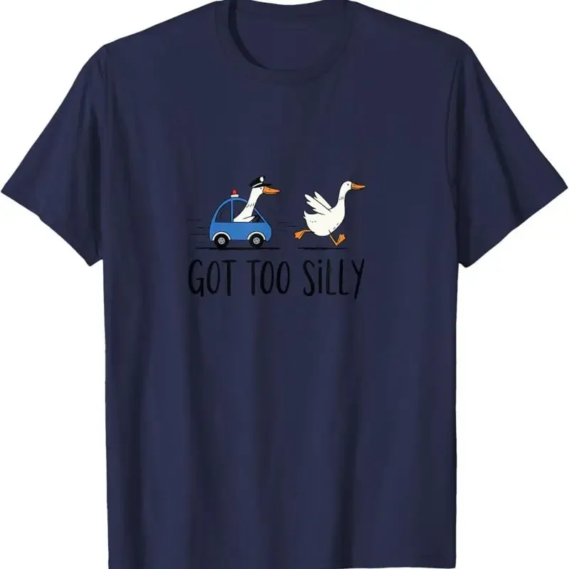 

Goose Got Too Silly Funny Police Chase Graphic T Shirt Soft Cotton Crew Neck Casual Tee