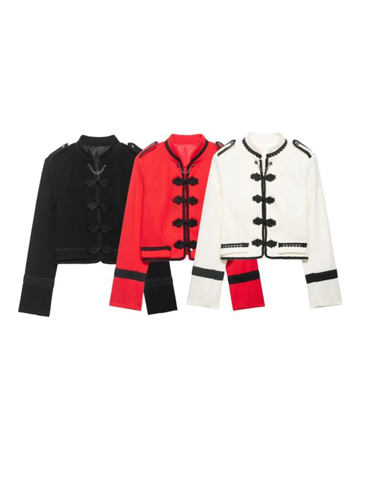 

2026 Women Blazers Coats Vintage Spring Autumn Solid Stand Collar Long Sleeve Female Elegant Street Blazer Outerwear Clothing