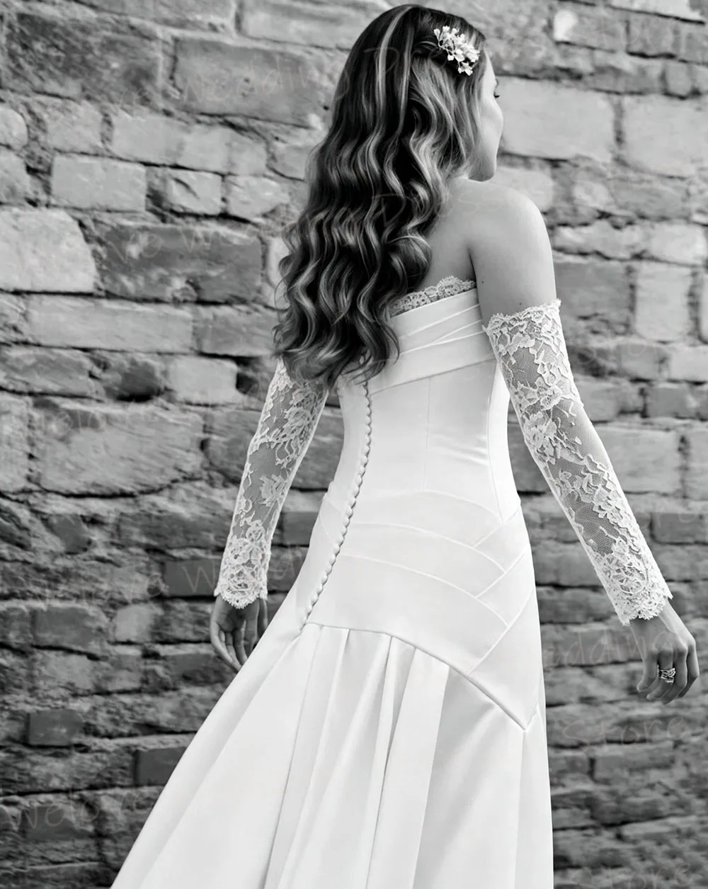 Fascinating A Line Women's Lace Strapless Backless Satin Wedding Dresses Robe De Mariée Customized Bride Gowns Vestido De Novia