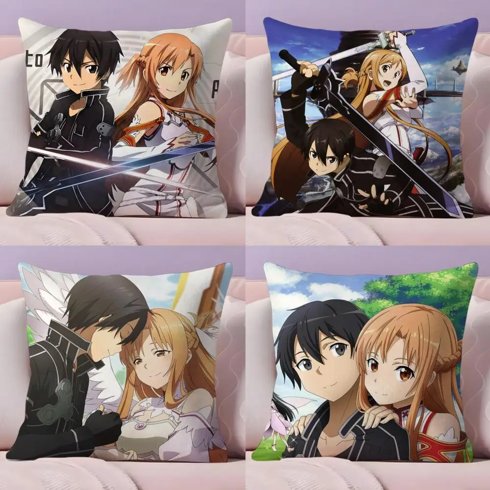 

S-Sword Art O-Online SAO Cushion Cover Short Plush Double-Sided Printing Home Machine Washable in Warm Winter Pillow Case