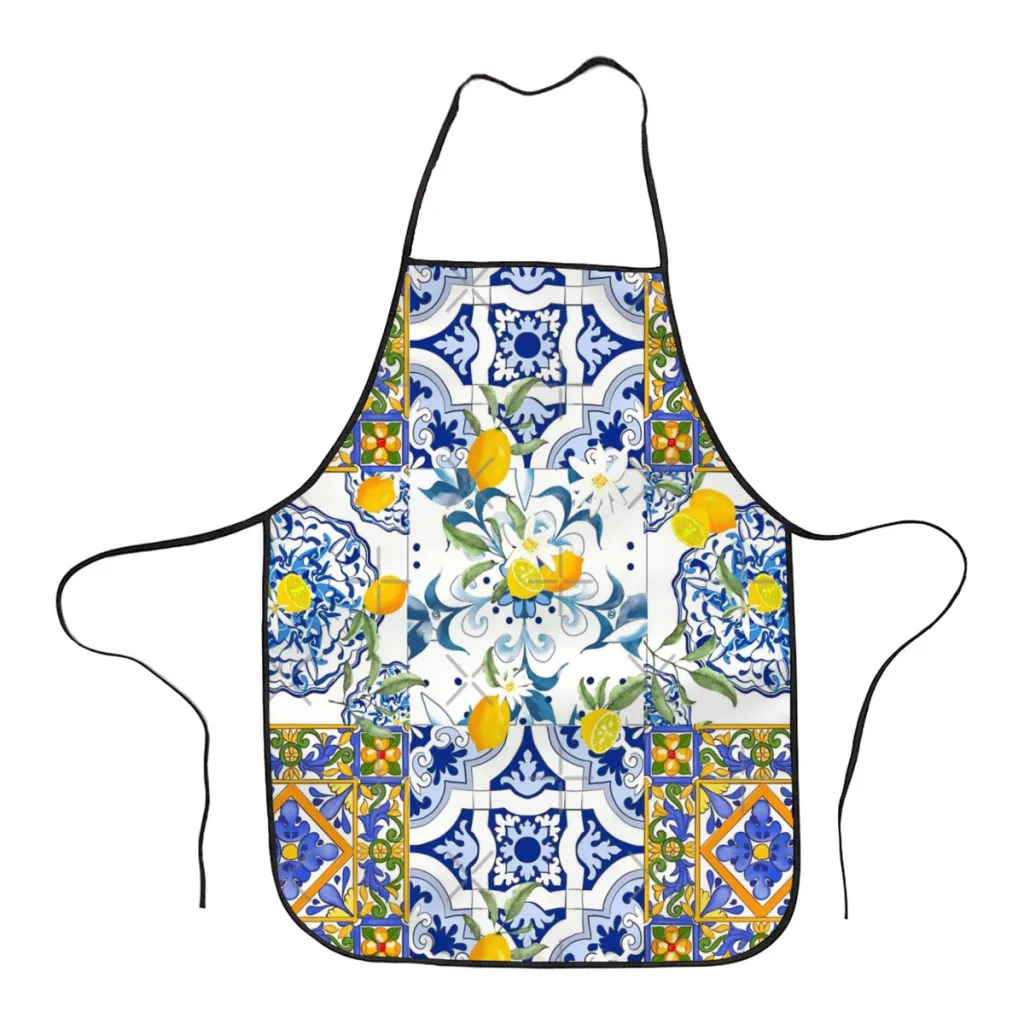 

Summer,citrus,mosaic Mediterranean style,lemon fruit pattern Kitchen Women Apron Household Cleaning Composite Pinafore