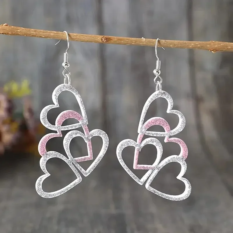 Fashion Lovely Hollow Layer Love Heart Multi Layer Love Splicing Acrylic Earrings for Women Daily Accessory Creative Party Gifts
