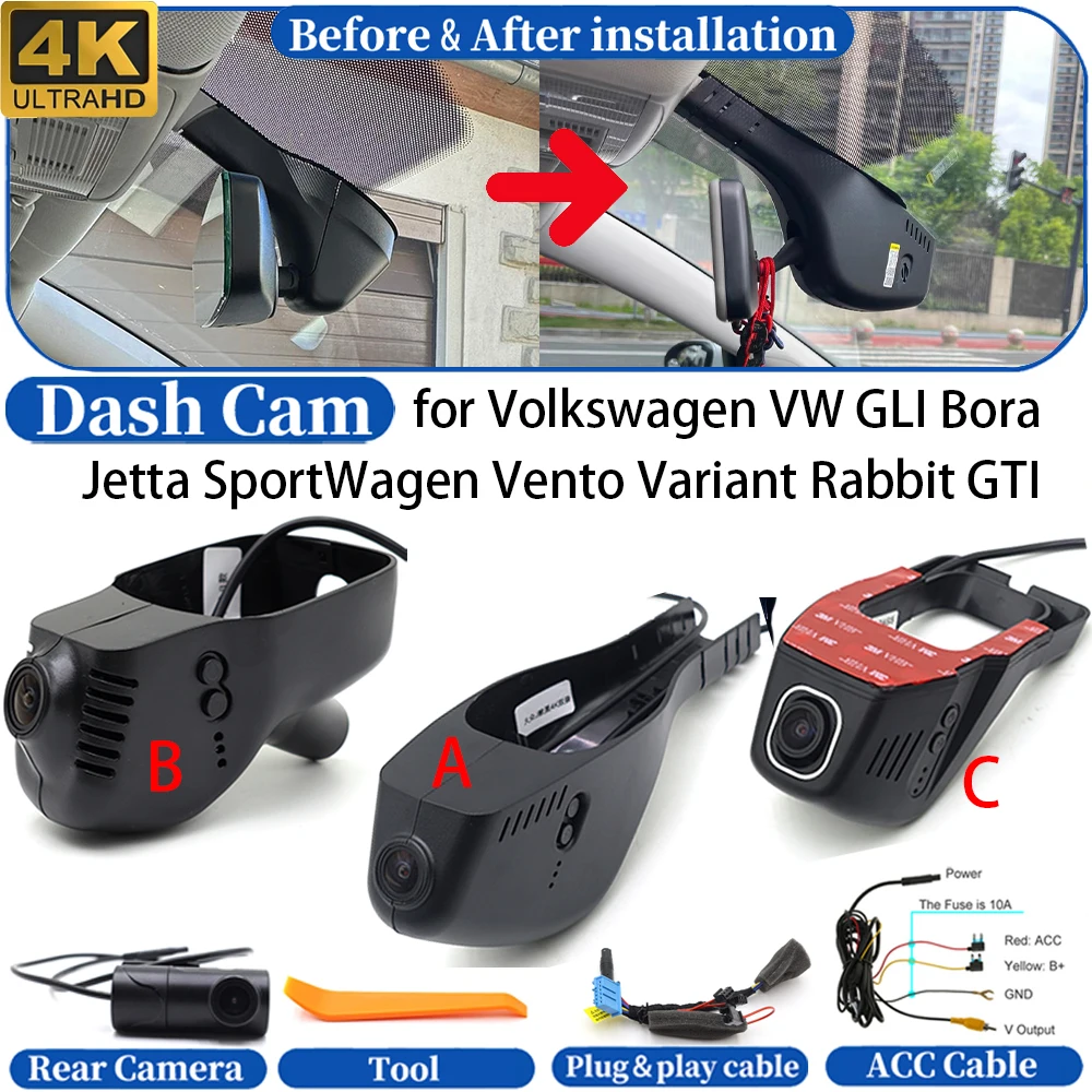 Cámara para Tablero de Instrumentos para Volkswagen VW GLI Bora Jetta SportWagen Vento Variant Rabbit GTI, Grabadora de Video DVR 4K