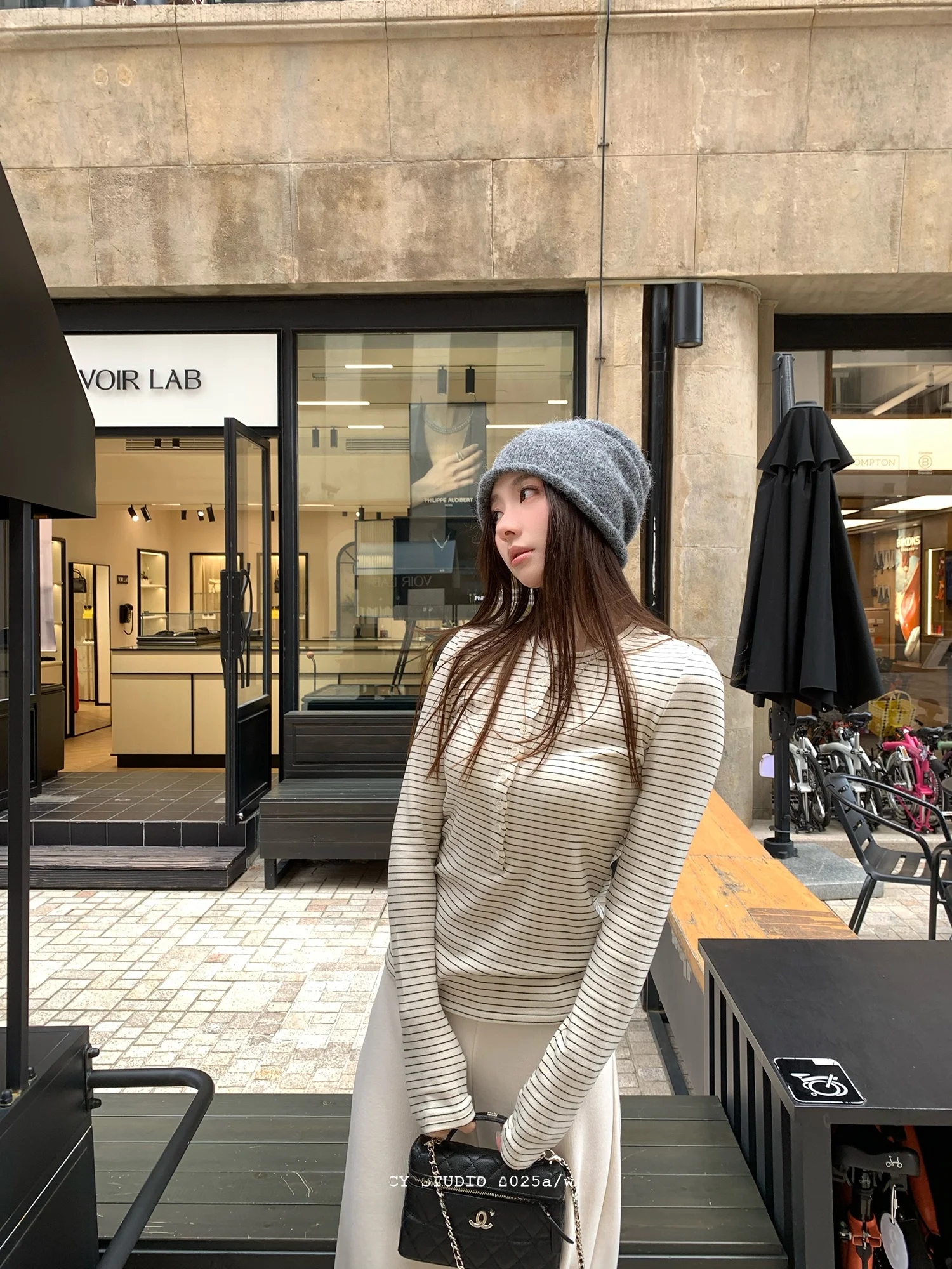 

Thiened Furry Striped T-irt Women's Autumn Winter Y Studio Casual Sle Slim Fit Long Sve Base irt Inner Wear ou...