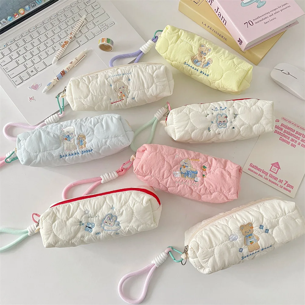 Cartoon Embroidery Large Capacity Soft Pencil Case for Students Girls