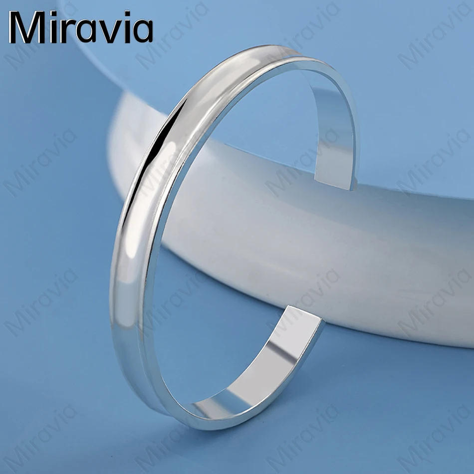 

Miravia 925 Sterling Silver 8mm Round Smooth Open Bracelet Charm Fashion Woman Engagement Jewelry