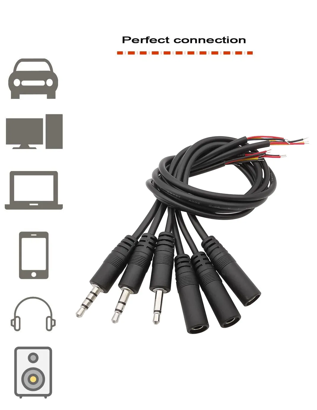 3.5mm 2.5mm Male Plug/Female Jack to Bare Wire Open End TS Mono/3 Pole/4 Pole TRRS Stereo Plug Jack Connector Audio Cable