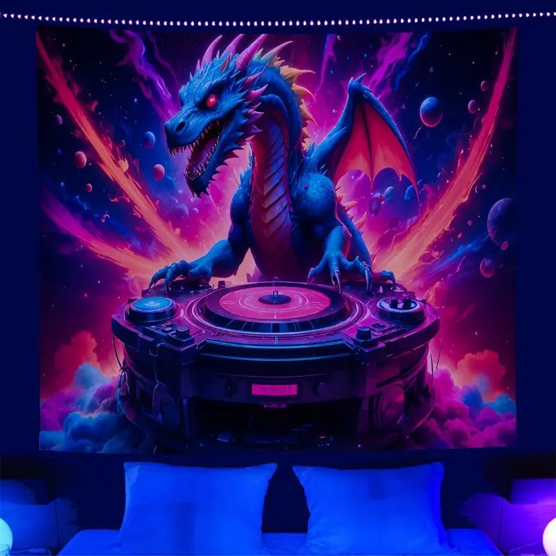 VIKAMA Trendy Cool Dj Robot Tapestry Psychedelic Neon Music Party Wall Mounted e-Sports Room Bar Party Decoration