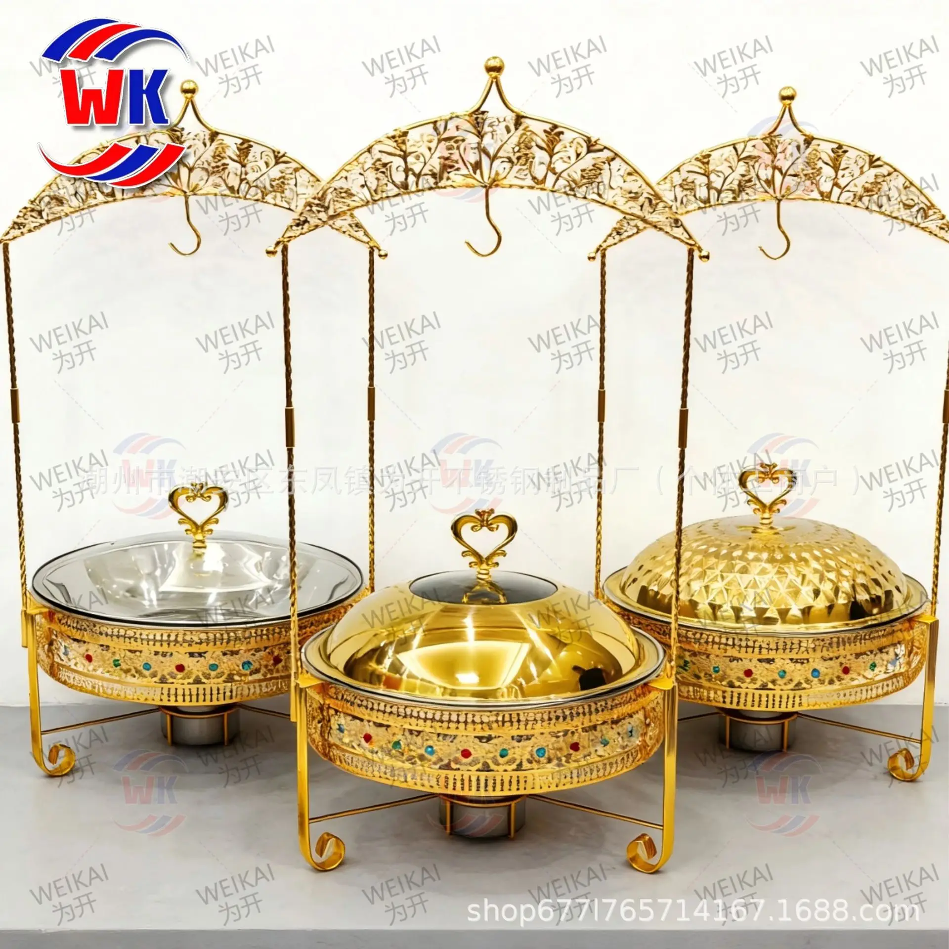 6L 8L Round Gold Stainless Steel Chafing Dish, Alcohol Heating Buffet Warmer for Middle East Hotel Use