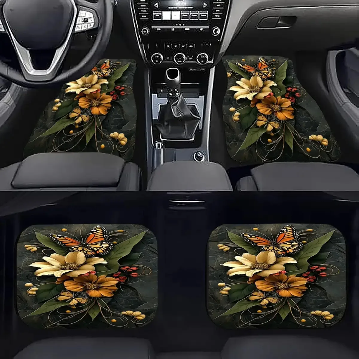 A High-Quality Car Mat Featuring A Floral And Print, Designed For Maximum Comfort And Perfect Fit. This Advanced Car Mat Technol