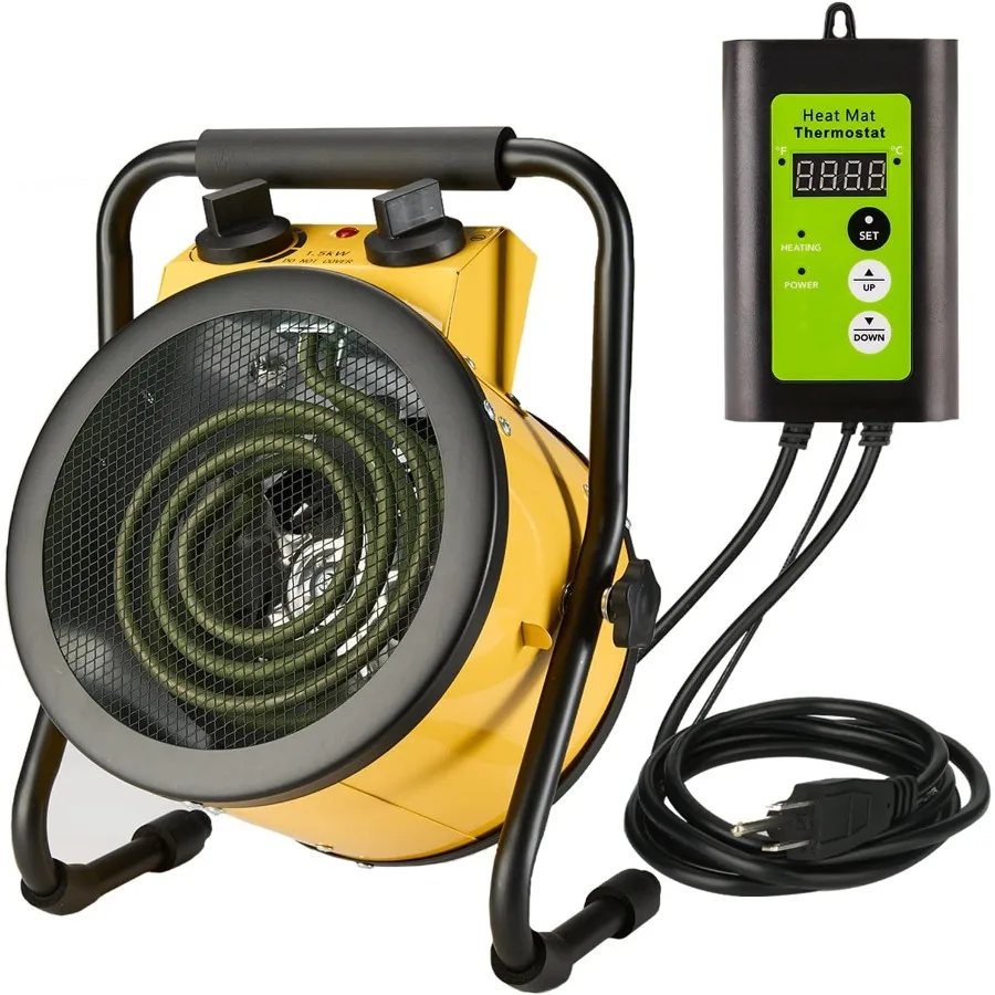 Greenhouse Heater with Digital Thermostat 1500W Electric Outdoor Heaters for Patio Fast Heating Overheat Protection Dustproof D