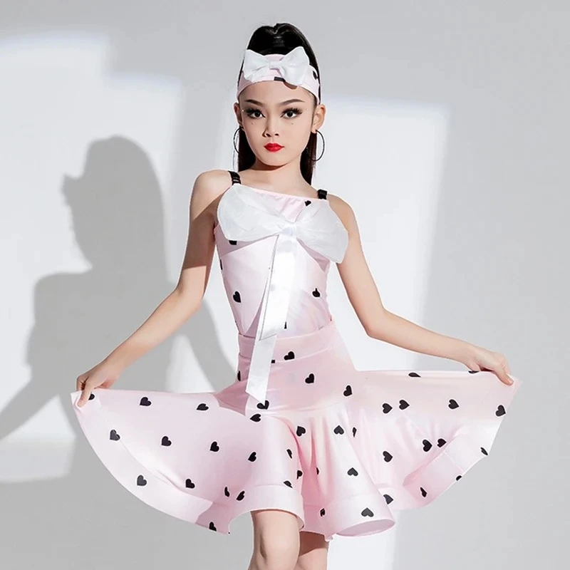 

Children's summer Latin practice dress, pink suit, girls' ballroom dance professional performance costume