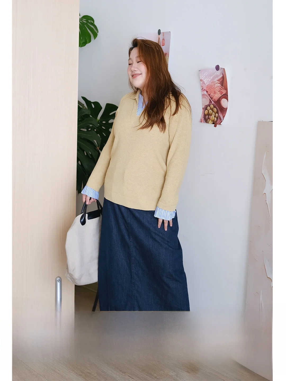 

Корейская простая вязаная одежда в стиле casual: свободный крой, V-образный вырез, длинный рукав, смесовый полиэстер, полосатый узор, дизайн с имитацией двухслойности