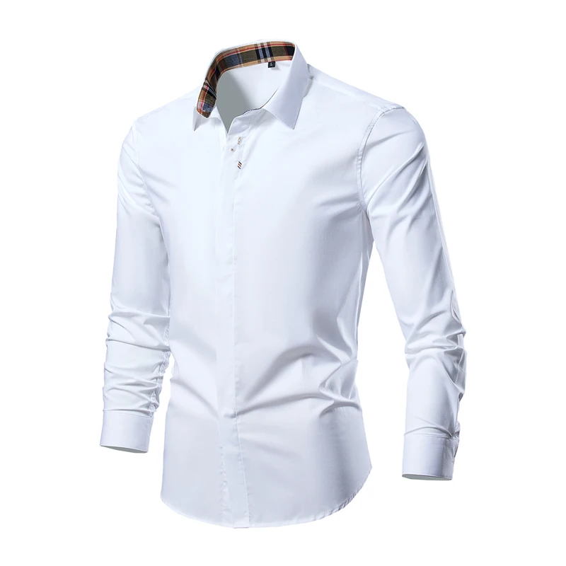 

Men's clothing Classic white black shirts korean clothes Shirt Covered Placket Formal Business Standard-Fit Long Sleeve Shirts