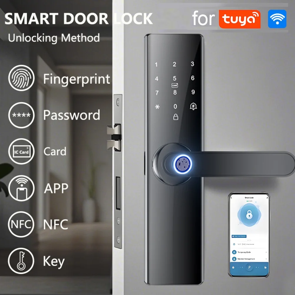Home Entry Office Security Fingerprint Door Lock Mobile App Control 300 User Credentials 360-degree Recognition
