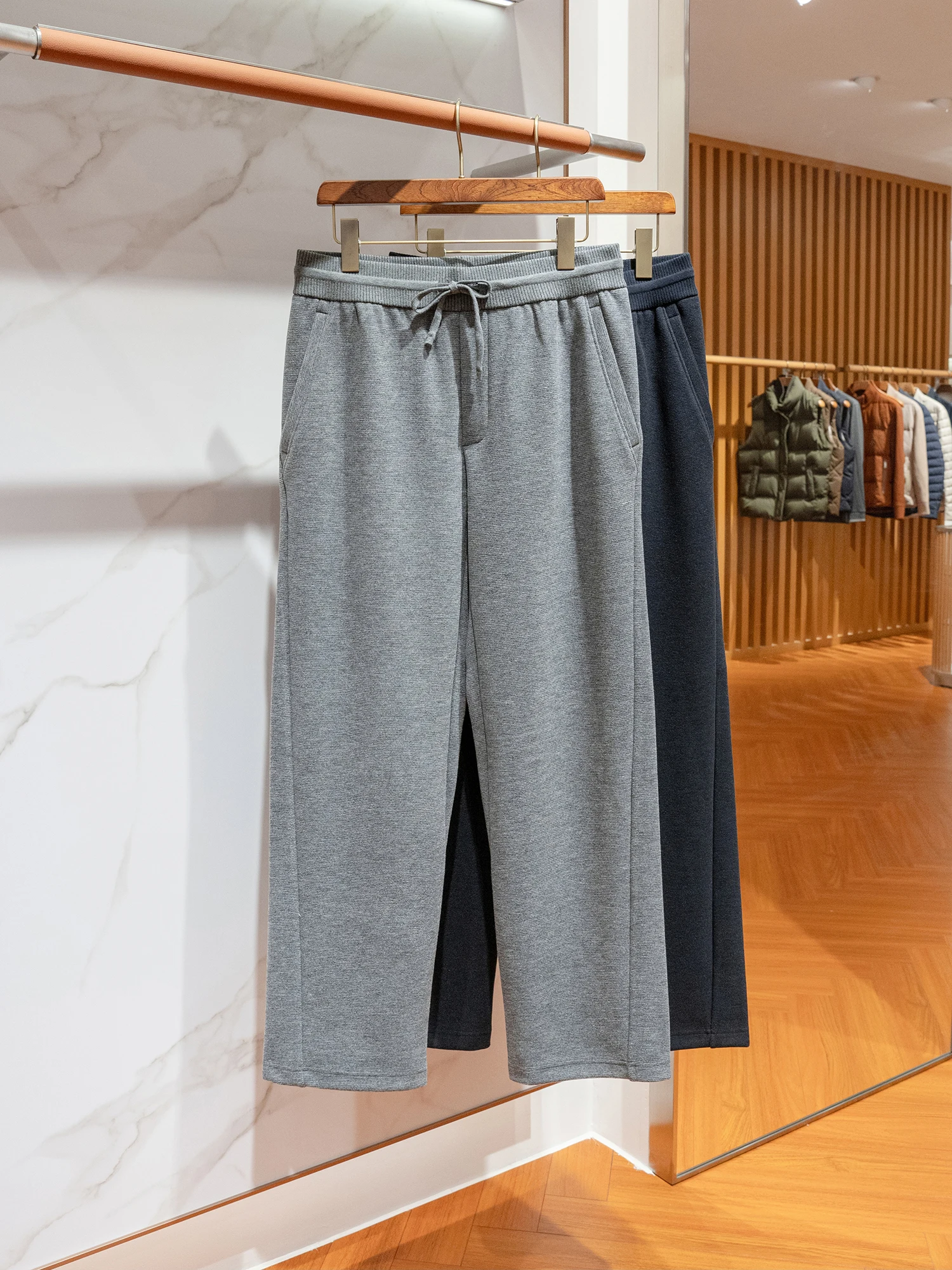 

Модные простые мужские повседневные брюки свободного прямого кроя с эластичным поясом из смесовой ткани шерсть-шелк для осени и зимы