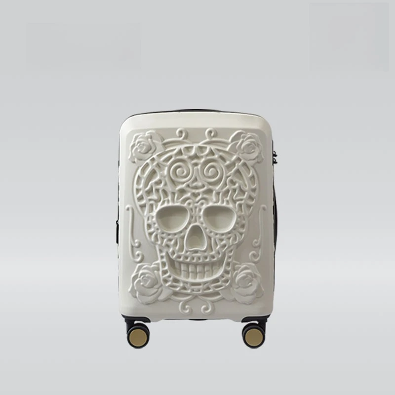 2026 New Sugar Skull Rose Embossed Hard Shell Luggage, Spinner Wheel Password Carry‑On Suitcase, Lightweight Travel Trolley Case