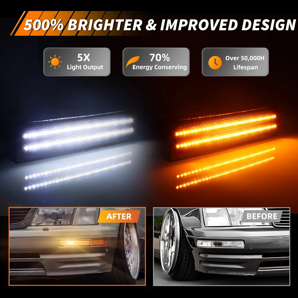 2PCS Front Bumper Parking Light DRL Side Marker Light Turn Signal Light W/ Switchback Dynamic LED For 1995 1996 1997 Lexus LS400 view 6