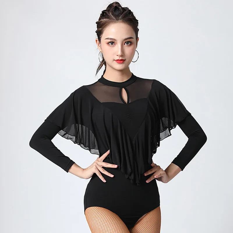 ชุดเต้นรําละตินสําหรับผู้หญิงแขนยาว Waltz มาตรฐานแห่งชาติ Modern Dance Top Latin Practice Dress