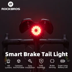 ROCKBROS Bike Light 100LM 500mAH Smart Brake Rear Light USB Rechargeable MTB Road Safety Night Warning Bicycle Cycling Taillight