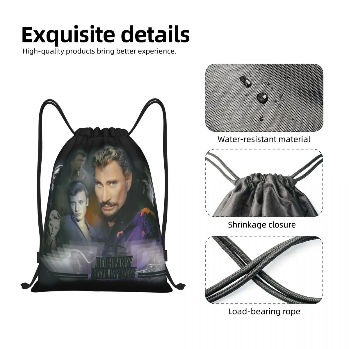 Sac à dos Johnny Hallyday personnalisé pour homme et femme, sacoche de proximité avec cordon, pour entraînement, yoga, chanteur, acteur, sport